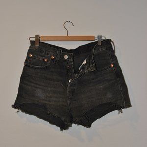 Levi Strauss 501 Cut Off Shorts Grey/Black Distressed W28